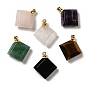 Natural Gemstone Perfume Bottle Pendants, Faceted Rhombus Charms with 304 Stainless Steel Findings