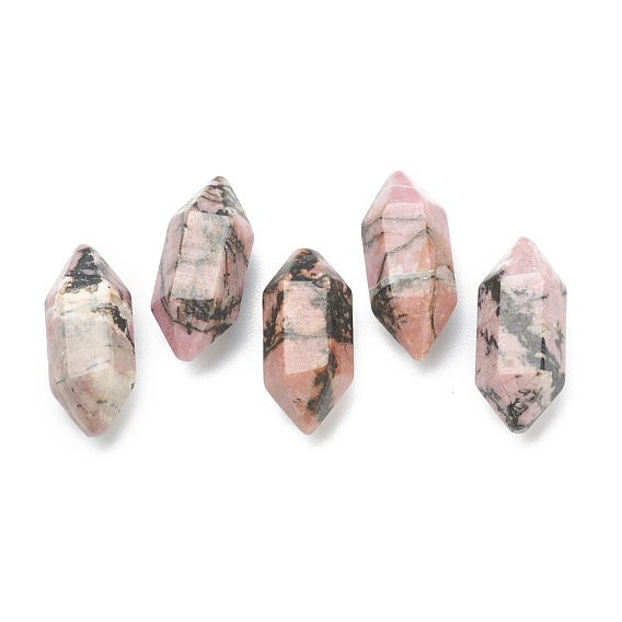 Faceted No Hole Natural Rhodonite Beads, Healing Stones, Reiki Energy Balancing Meditation Therapy Wand, Double Terminated Point, for Wire Wrapped Pendants Making