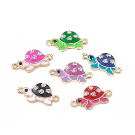 Alloy Connector Charms, with Crystal Rhinestone and Enamel, Tortoise Links, Light Gold