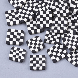 Handmade Polymer Clay Cabochons, Black and White, Square