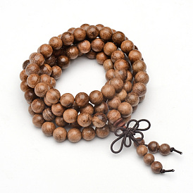 5 -loop style bijoux bouddhistes, bracelets / colliers de perle de mala en bois, ronde