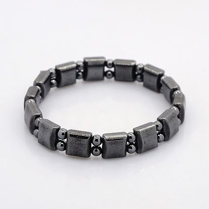 Bracelets extensibles en perles carrées et rondes en hématite magnétique synthétique pour cadeau de la saint-valentin