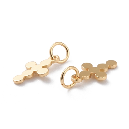 Brass Tiny Cross Charms, with Jump Rings, Long-Lasting Plated