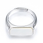 Natural Shell Rectangle Adjustable Ring, Brass Signet Ring for Women, Nickel Free