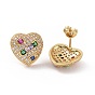 Красочная серьга-гвоздик с кубическим цирконием в форме сердца, украшения из латуни для женщин
