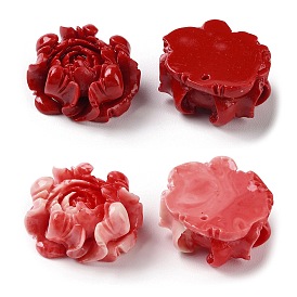 Carved Synthetic Coral Dyed Pendants, Flower Charms