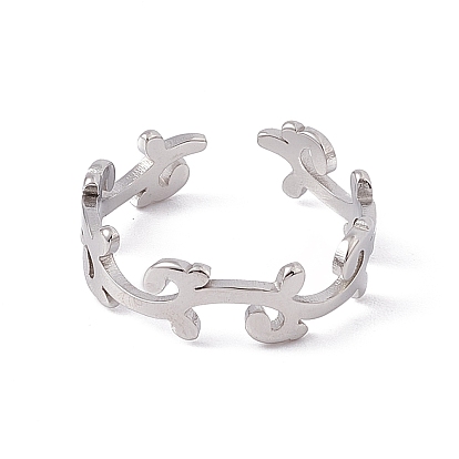 Ion Plating(IP) 201 Stainless Steel Leafy Branch Wrap Open Cuff Ring for Women