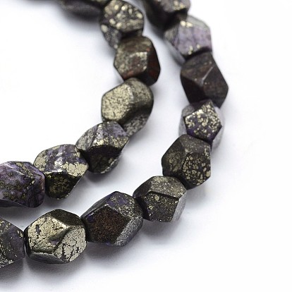 Dyed Natural Pyrite Beads Strands, Star Cut Round Beads, Faceted