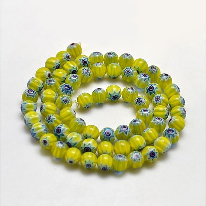 Rondes verre de millefiori perles brins, 6mm, Trou: 1mm, Environ 67 pcs/chapelet, 14.7 pouce