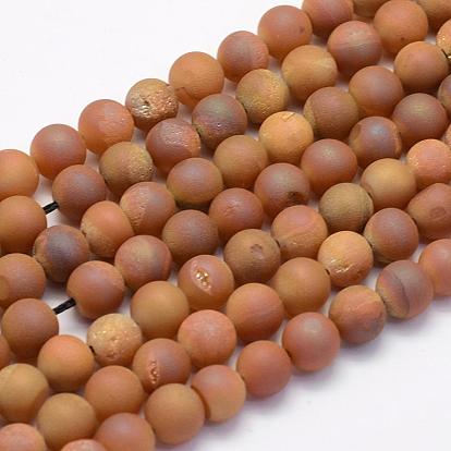 Electrochapa hilos de perlas druzy naturales de ágata, teñido, rondo, esmerilado