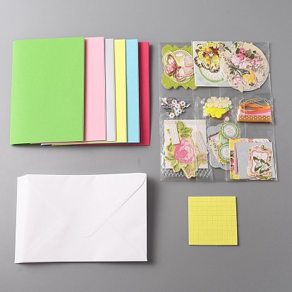 DIY Greeting Card Making Kits, including Paper Cards, Envelope, Craft Paper, Rhibbon and Sequin