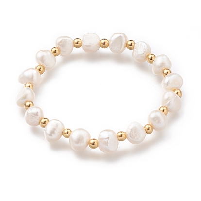 Bracelets en perles extensibles, avec 304 perles rondes en acier inoxydable et perles de coquillage, couleur de coquillage