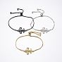 Adjustable Brass Micro Pave Cubic Zirconia Bolo Bracelets, Slider Bracelets, with Brass Box Chains, Fleur De Lis