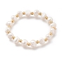 Stretch Beaded Bracelets, with 304 Stainless Steel Round Beads and Shell Pearl Beads, Seashell Color