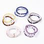 Natural Mixed Gemstone Stretch Bracelets, with Stainless Steel Beads, Cardboard Jewelry Box Packing