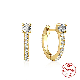 S925 Sterling Silver U-Shaped Earrings with Sparkling Four-Pronged Diamond Ear Cuffs