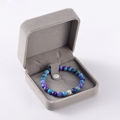 Square Velvet Bracelet/Bangle Boxes, Jewelry Gift Boxes, 9x9x4.1cm