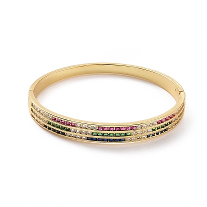 Brazalete con bisagras de tres eslabones de circonitas cúbicas de colores, joyas de latón para mujer