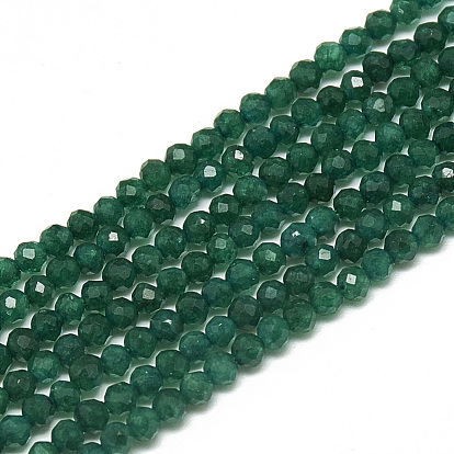 Natural White Jade Beads Strands, Faceted, Dyed, Round
