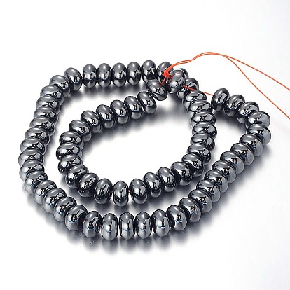 Perles rondelles d'hématite synthétique non magnétique perlées, 10x6mm, Trou: 1.5mm, Environ 68 pcs/chapelet, 15.7 pouce