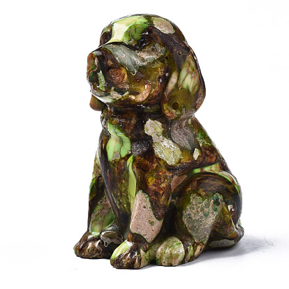 Dog Assembled Natural Bronzite & Synthetic Imperial Jasper Model Ornament, for Desk Home Display Decorations