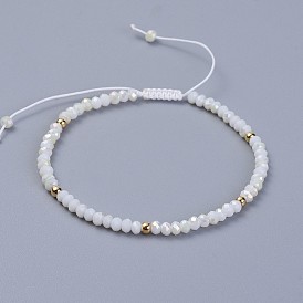 Bracelets de perles tressées en verre galvanoplastie, avec fil de nylon et perles en laiton
