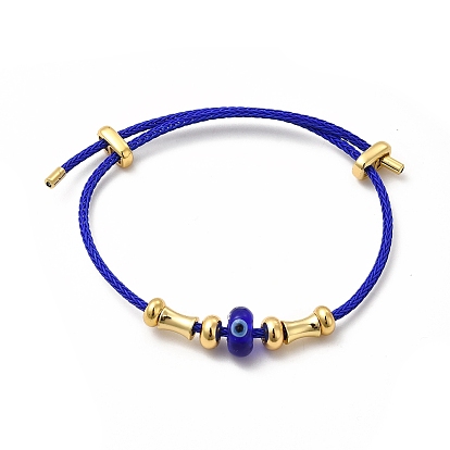 Mauvais œil au chalumeau et bracelet perlé en laiton, Bracelet réglable en corde torsadée en acier inoxydable pour femme