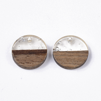 Transparent Resin & Walnut Wood Pendants, with Foil, Flat Round