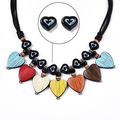 Opaque Acrylic Beads, Metal Enlaced, Heart