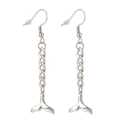 Curb Chains with Charm Long Dangle Earrings, 304 Stainless Steel Jewelry for Women