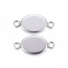 304 Stainless Steel Cabochon Connector Settings, Plain Edge Bezel Cups, Oval