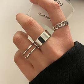 Hip Hop Style Ring Set - Wide Face, Open Finger & C-shaped Rings (3 Pieces)