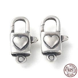 925 Thailand Sterling Silver Lobster Claw Clasps, Heart Lock, with 925 Stamp