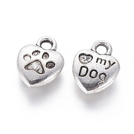 Tibetan Style Alloy Charm Enamel Settings, Heart Carved Word My Dog, Cadmium Free & Lead Free, 13x10x3mm, Hole: 2mm, about 980pcs/1000g