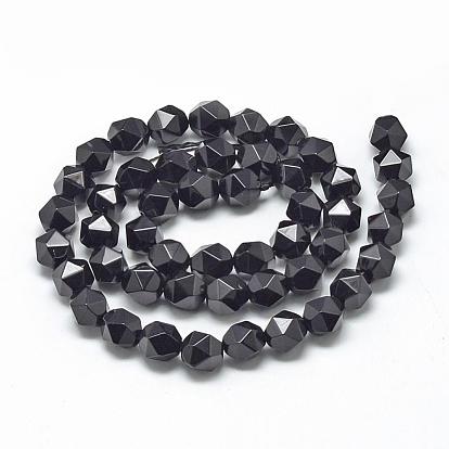Brins de perles d'onyx noir naturel, étoiles coupées perles rondes, facette