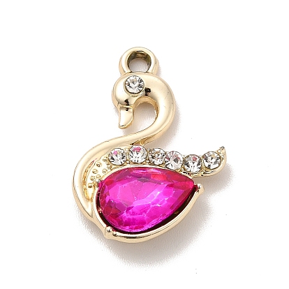 UV Plating Alloy Pendants, with Crystal Rhinestone and Glass, Golden, Swan Charms