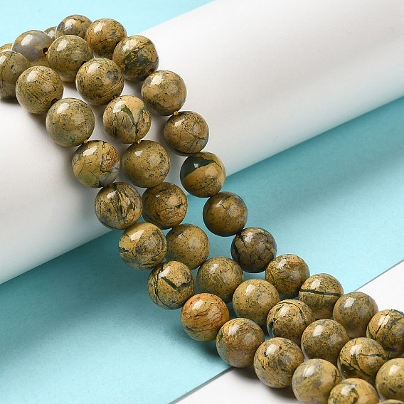 Brins de perles en pierre verdite naturelle, classe ab, ronde