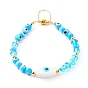 Handmade Evil Eye Lampwork Beads Beaded Bracelets, with Glass Faceted Beads, Brass Beads, Magnetic Clasp