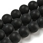 Teints naturels agate noire perles brins, givré, ronde