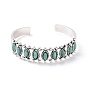 Bracelet manchette ouvert perlé oeil de cheval turquoise synthétique, bijoux en alliage rétro pour femmes