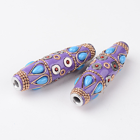 Riz perles faites à la main Indonésie, avec le platine métallique couleur noyaux d'aluminium, 60x16mm, Trou: 4.5mm