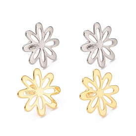 201 Stainless Steel Stud Earring Findings, with 304 Stainless Steel Pin and Ear Nuts, Flower