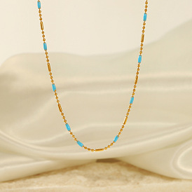 Blue Oil Drop Stainless Steel Necklace - Minimalist Design, Versatile, 18K Gold Plated.