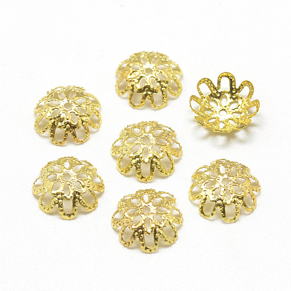 Plated Iron Fancy Bead Caps, Flower, Multi-Petal, Filigree