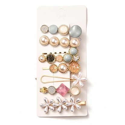 Imitation Pearl Iron Alligator Hair Clips Sets, with Acrylic and Resin, Mixed Shapes