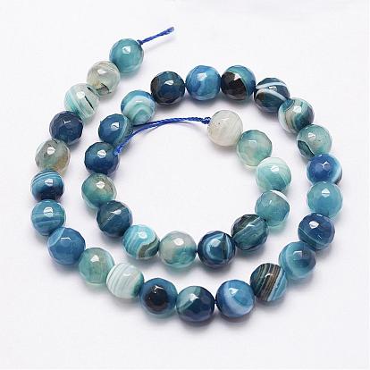 Faceted Natural Agate Beads Strands, Dyed, Round, Grade A