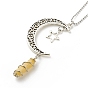 Natural Gemstone Bullet with Alloy Moon Pendant Necklace for Women