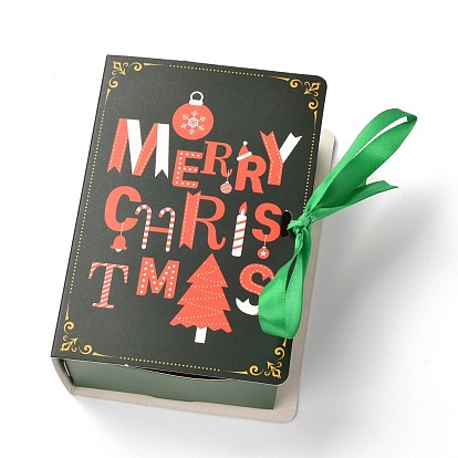 Рождественские складные подарочные коробки, форма книги с лентой, подарочные пакеты, на подарки конфеты печенье