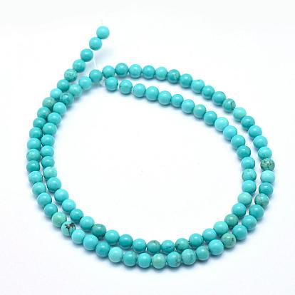 Brins de perles rondes en magnésite naturelle, teint, turquoise