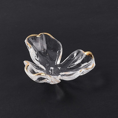 Прозрачные колпачки акриловая бисера, с золотым покрытием, 3-лепестков цветка